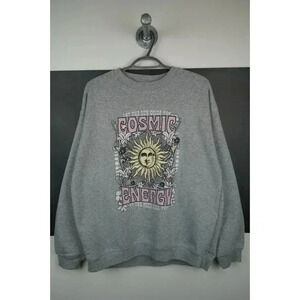 Vintage Y2K Gray Cosmic Energy Sun Moon Art Sweatshirt Men's Medium | Item #710